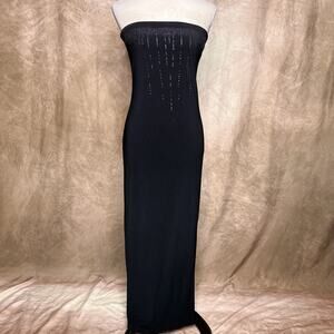 Vintage 90s PS Perseption Strapless Evening Gown Maxi Sheath Dress Glitter Y2K